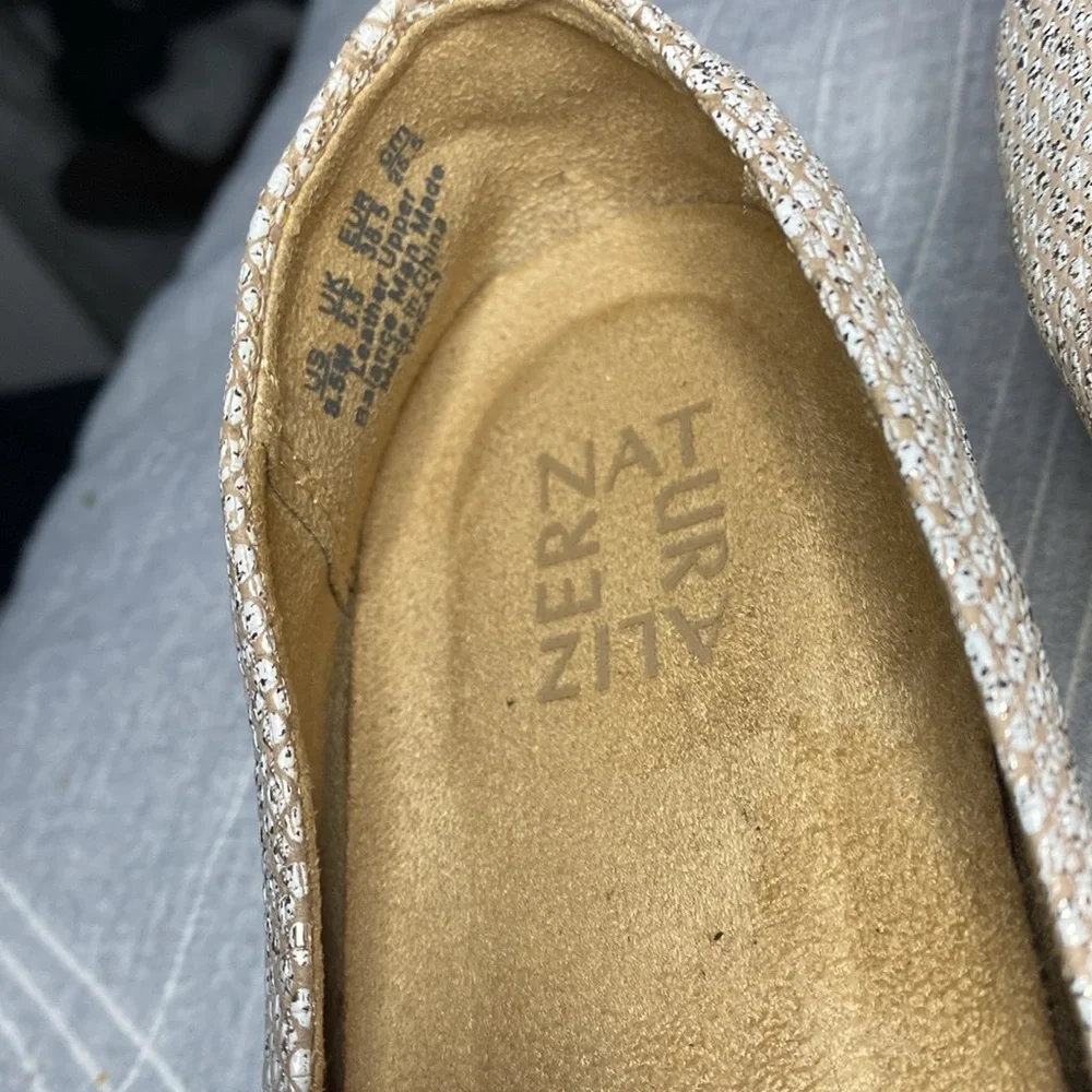 Naturalizer Thea 3 Leather Espadrille Comfort Slip On Beige Shimmer Size 8.5